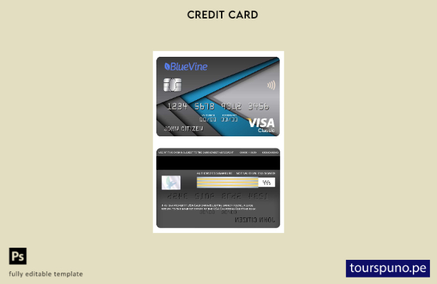 lista para imprimir plantilla de tarjeta clásica de visa bancaria BlueVine de EE